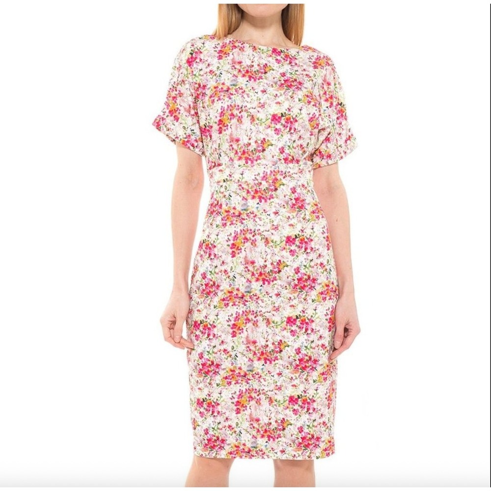 Alexia Admor Jacqueline Dolman-Sleeve Sheath Dress Pink Orange Watercolor Medium